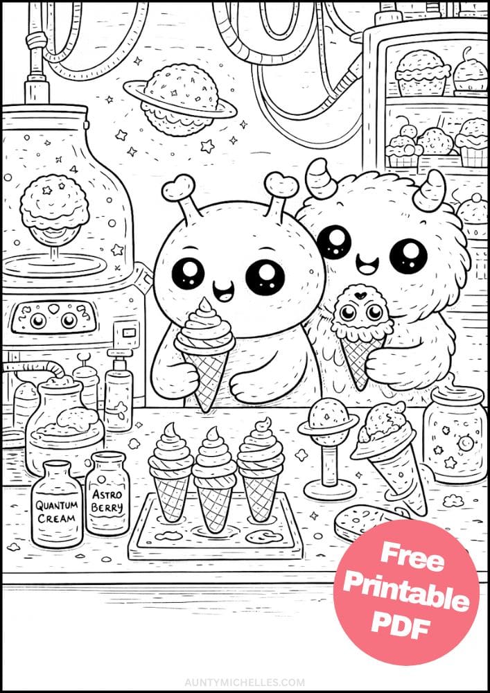 Free Printable Alien Coloring Pages for Kids Space Galaxy Colouring Book Sheets Printout PDF 15 Ice Cream Shop