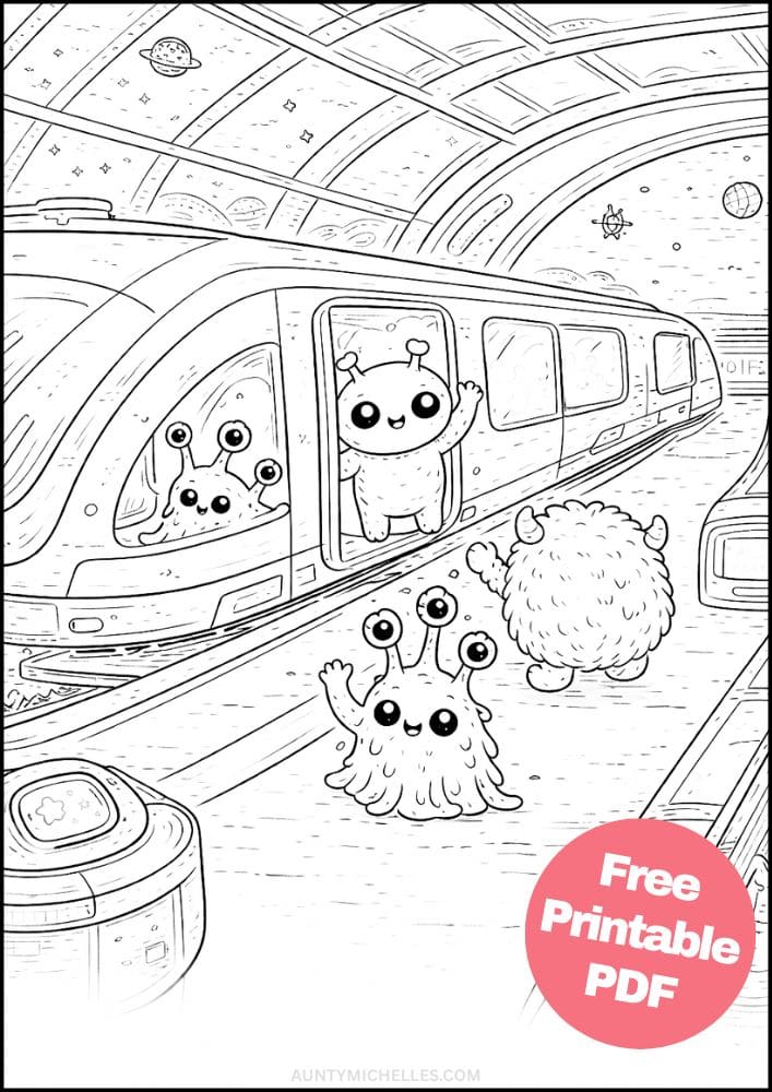 Free Printable Alien Coloring Pages for Kids Space Galaxy Colouring Book Sheets Printout PDF 16 Train Station