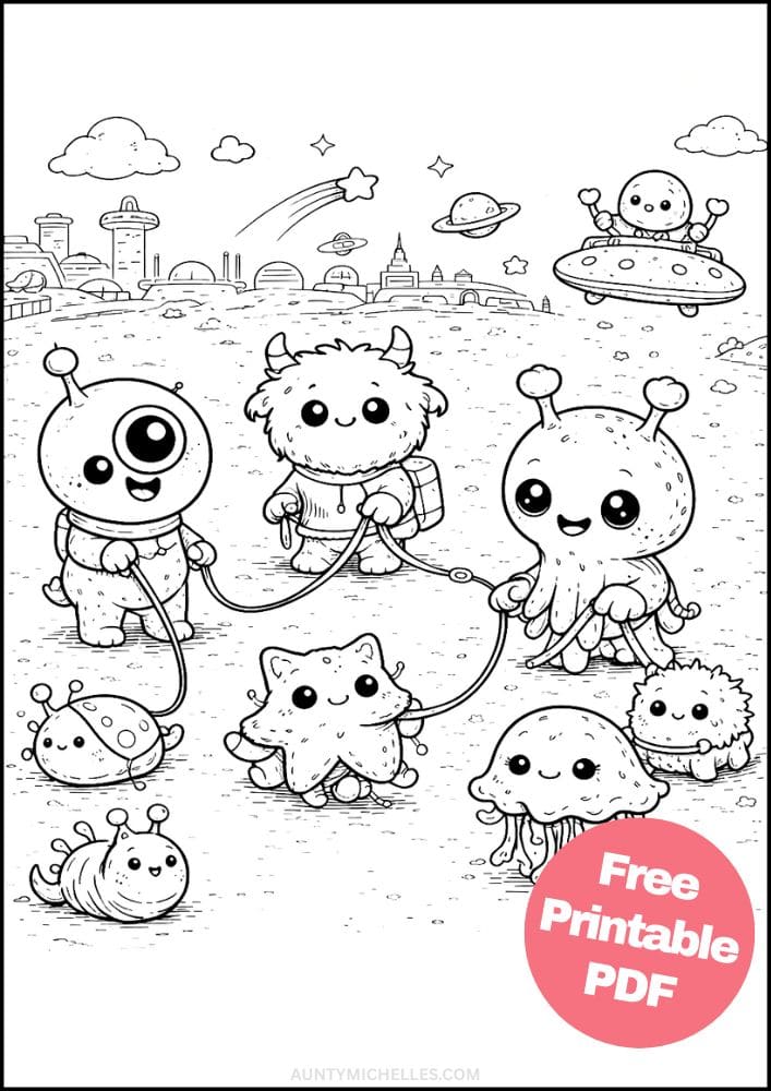 Free Printable Alien Coloring Pages for Kids Space Galaxy Colouring Book Sheets Printout PDF 6 Pets Dog Park
