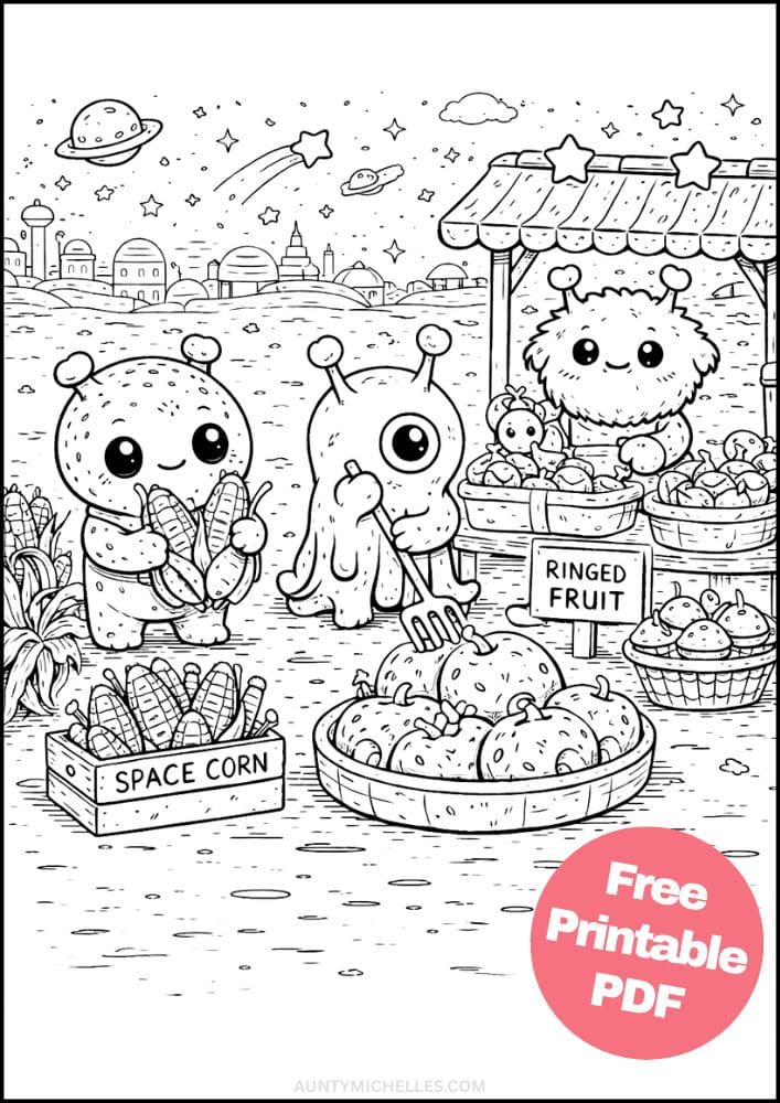 Free Printable Alien Coloring Pages for Kids Space Galaxy Colouring Book Sheets Printout PDF 7 Farmers Market