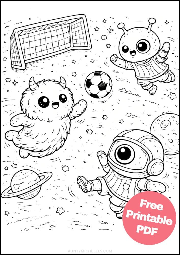 Free Printable Alien Coloring Pages for Kids Space Galaxy Colouring Book Sheets Printout PDF 9 Zero Gravity Soccer