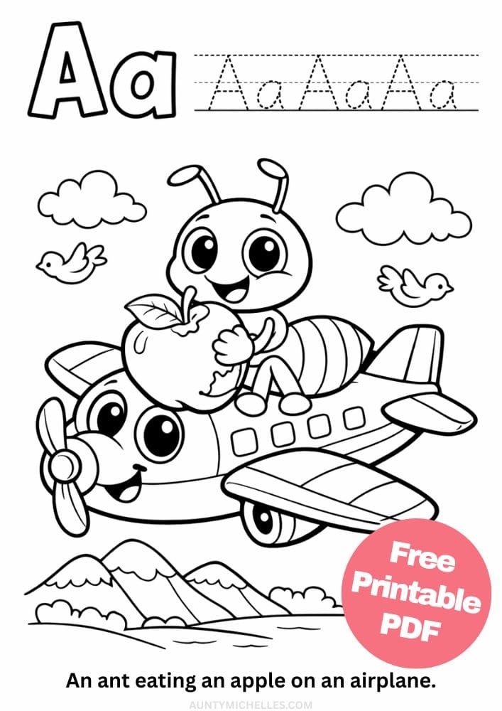 Free Printable Alphabet Coloring Pages for Kids ABC Colouring Book Sheets Printout PDF Learning A ant apple airplane
