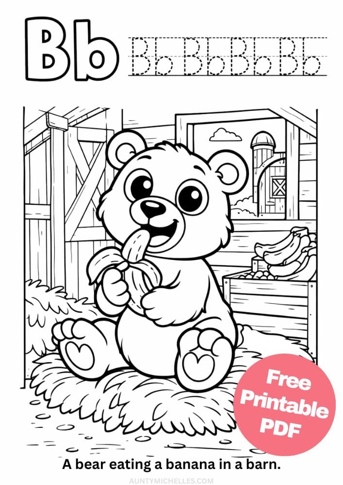 Free Printable Alphabet Coloring Pages for Kids ABC Colouring Book Sheets Printout PDF Learning B bear banana barn