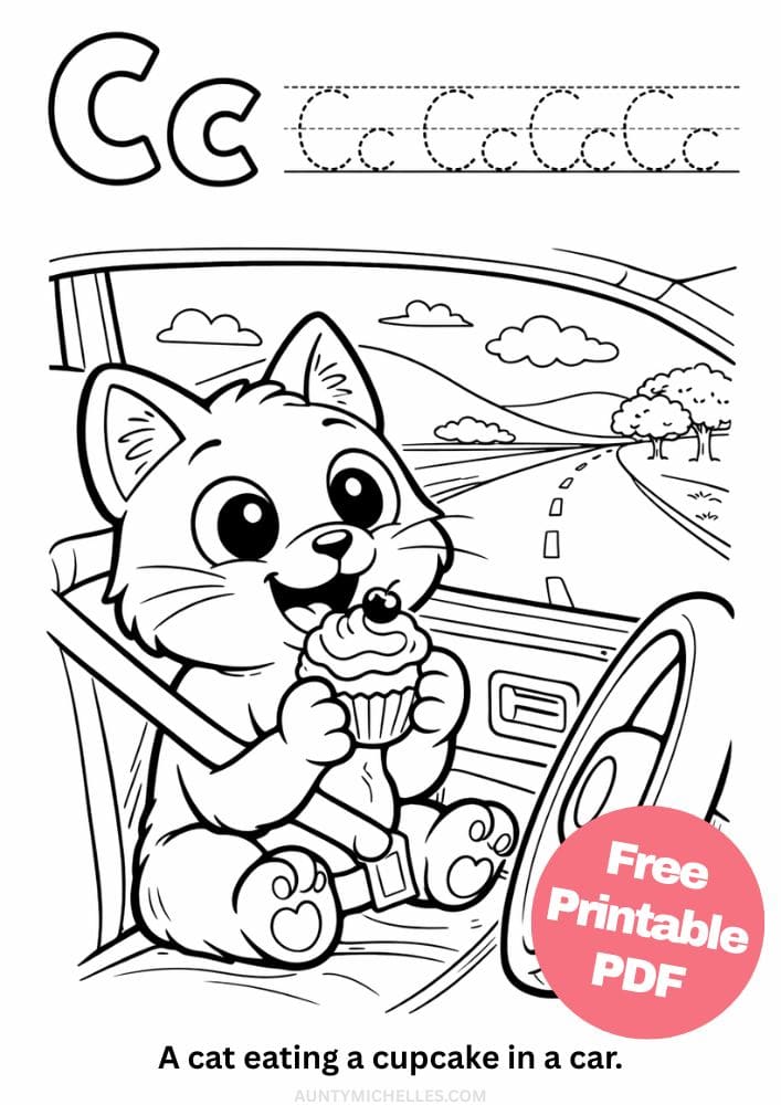 Free Printable Alphabet Coloring Pages for Kids ABC Colouring Book Sheets Printout PDF Learning C cat cupcake car