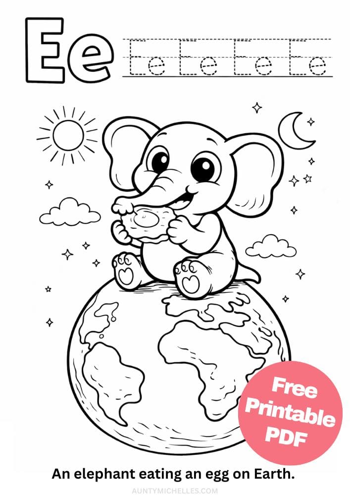 Free Printable Alphabet Coloring Pages for Kids ABC Colouring Book Sheets Printout PDF Learning e elephant egg earth