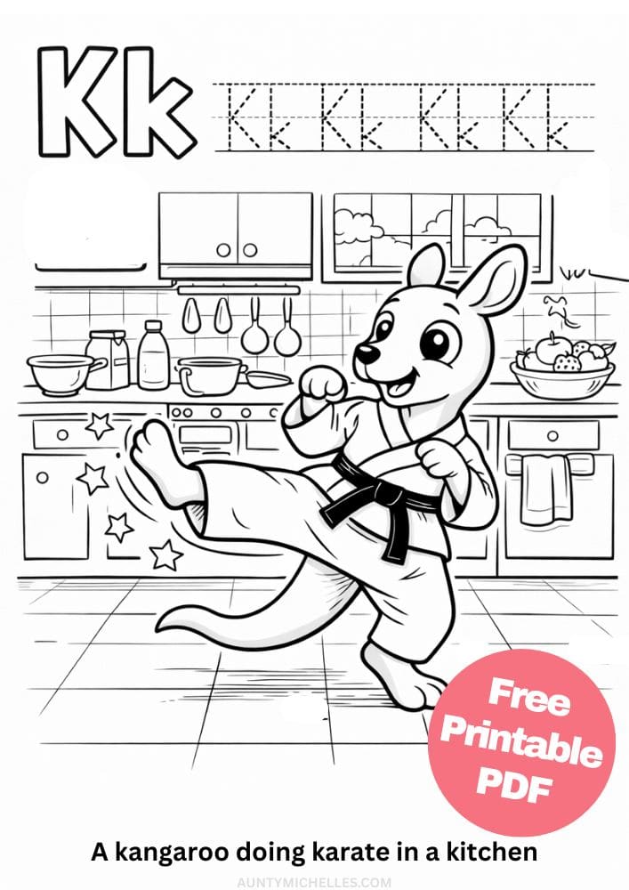 Free Printable Alphabet Coloring Pages for Kids ABC Colouring Book Sheets Printout PDF Learning k karate kangaroo kitchen