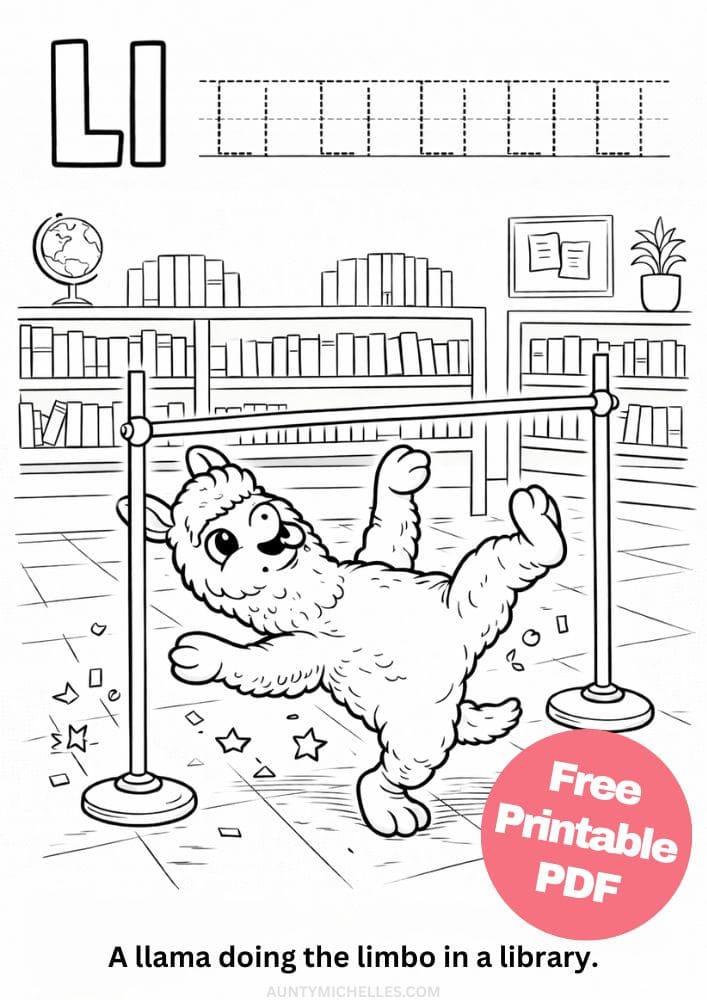 Free Printable Alphabet Coloring Pages for Kids ABC Colouring Book Sheets Printout PDF Learning llama limbo library