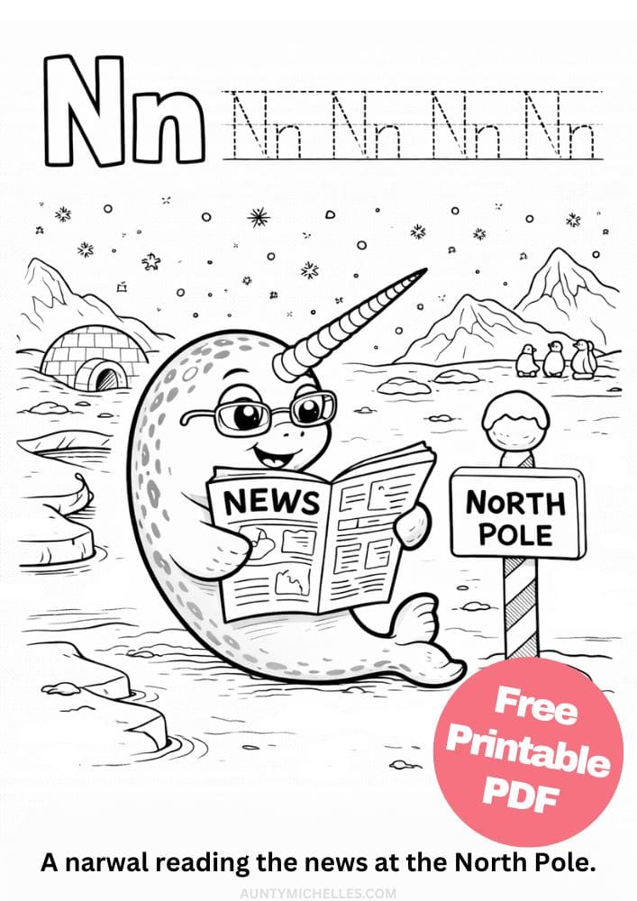 Free Printable Alphabet Coloring Pages for Kids ABC Colouring Book Sheets Printout PDF Learning n narwal news north pole