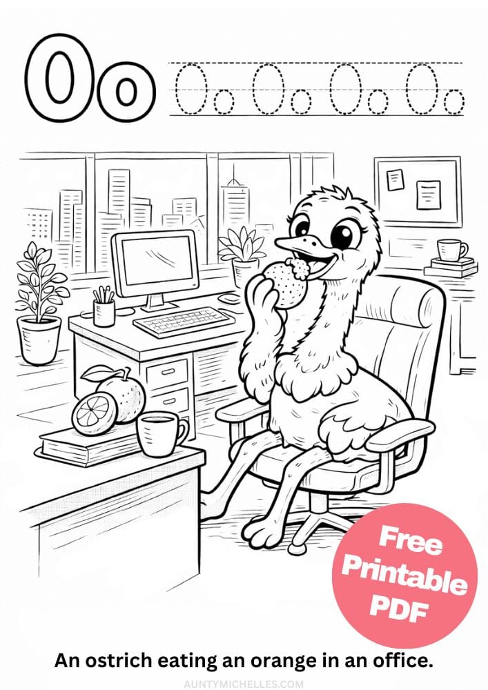 Free Printable Alphabet Coloring Pages for Kids ABC Colouring Book Sheets Printout PDF Learning ostrich orange office