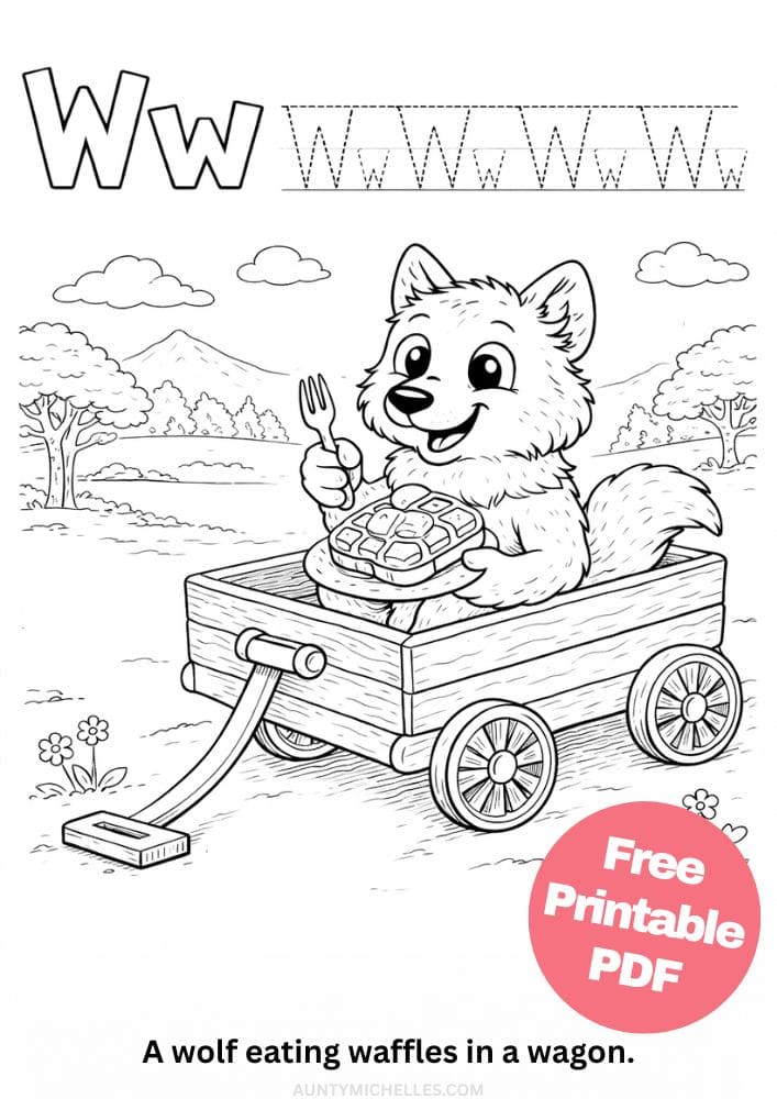 Free Printable Alphabet Coloring Pages for Kids ABC Colouring Book Sheets Printout PDF Learning w wolf waffle wagon