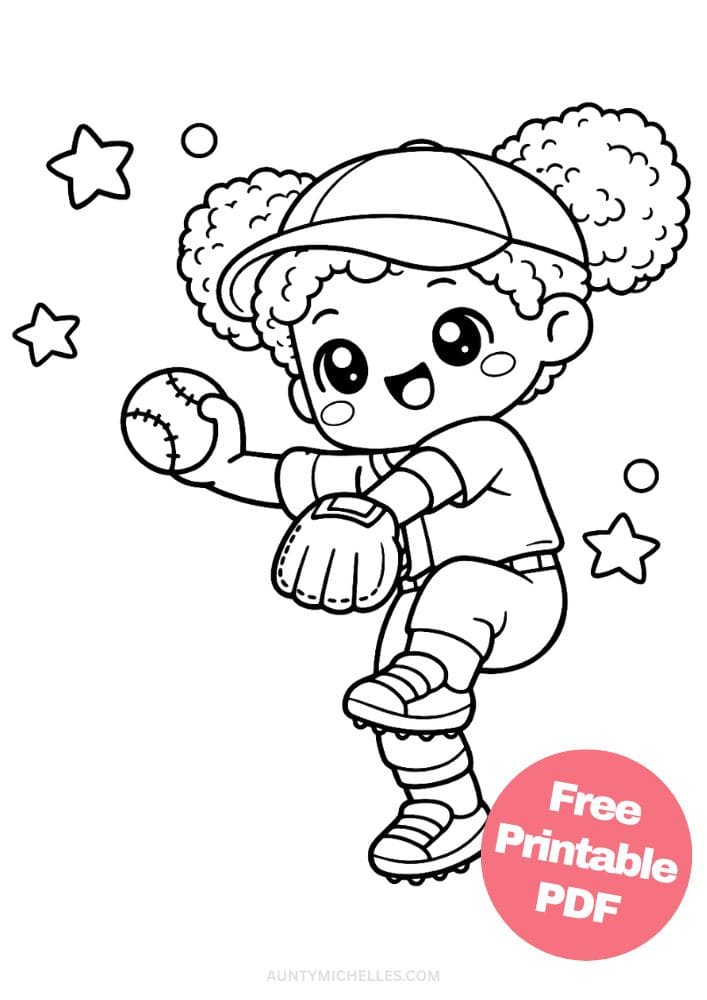 Free Printable Baseball Coloring Pages for Kids Sports Colouring Book Sheets Printout PDF 12 girl pitcher diverse