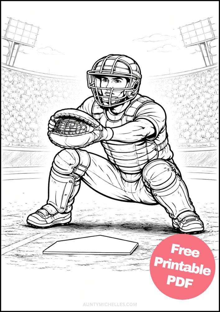 Free Printable Baseball Coloring Pages for Kids Sports Colouring Book Sheets Printout PDF 15 realisitic catcher