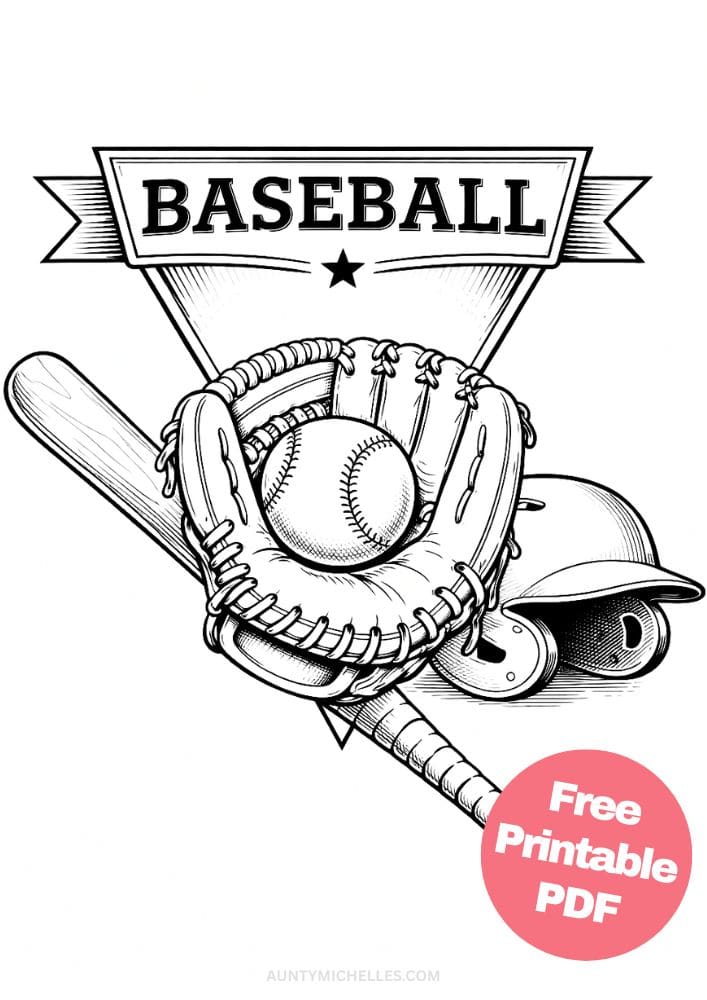 Free Printable Baseball Coloring Pages for Kids Sports Colouring Book Sheets Printout PDF 19 glove ball helmet bat