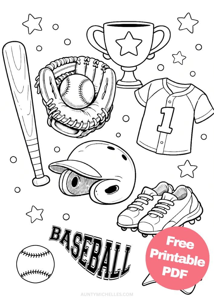 Free Printable Baseball Coloring Pages for Kids Sports Colouring Book Sheets Printout PDF 20 glove ball bat helmet trophy jersey