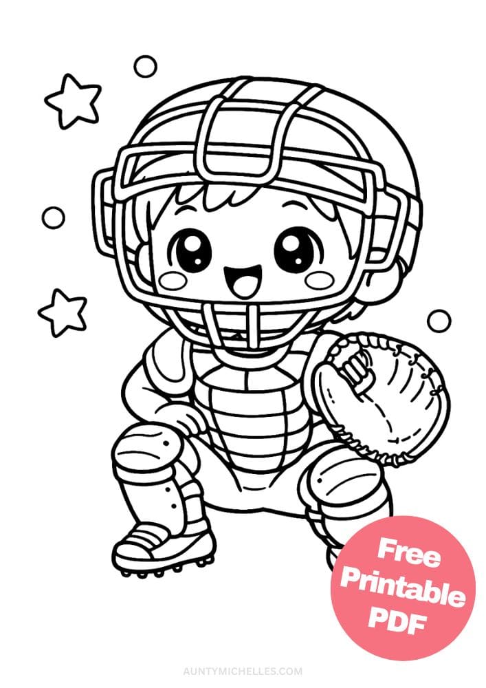 Free Printable Baseball Coloring Pages for Kids Sports Colouring Book Sheets Printout PDF boy catcher