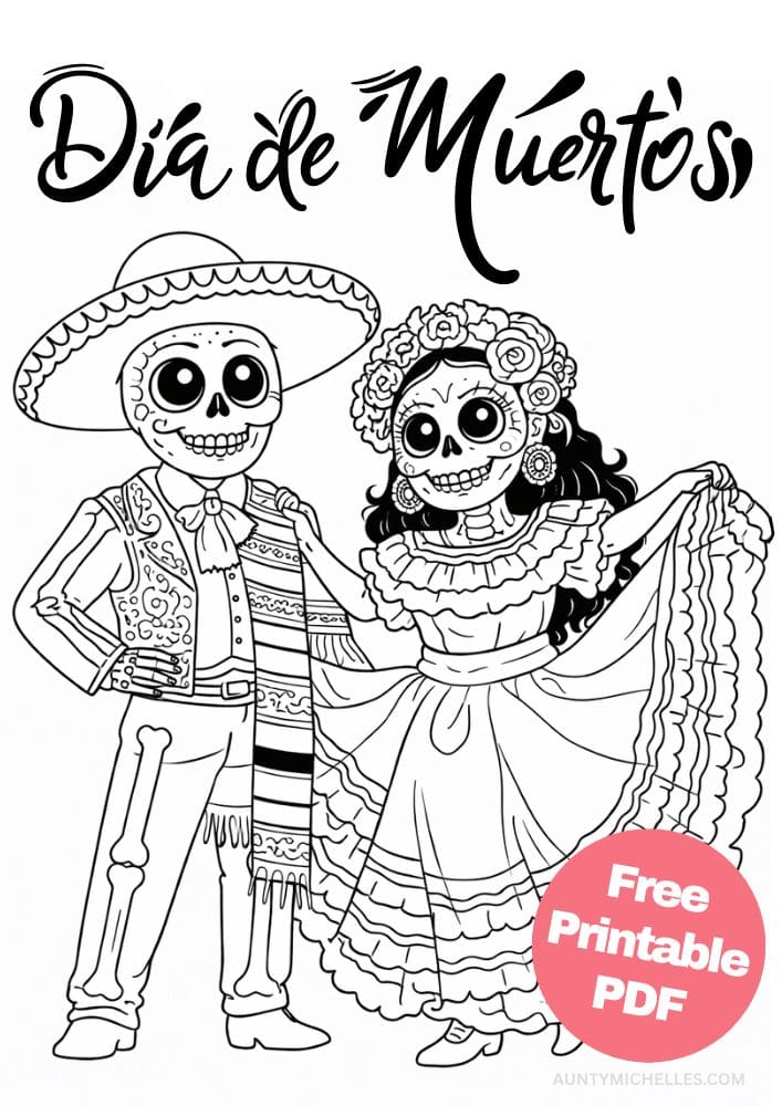 Free Printable Day of the Dead Coloring Pages for Kids Día de los Muertos Coloring Book Mexico Mexican 1 Xantolo skeleton