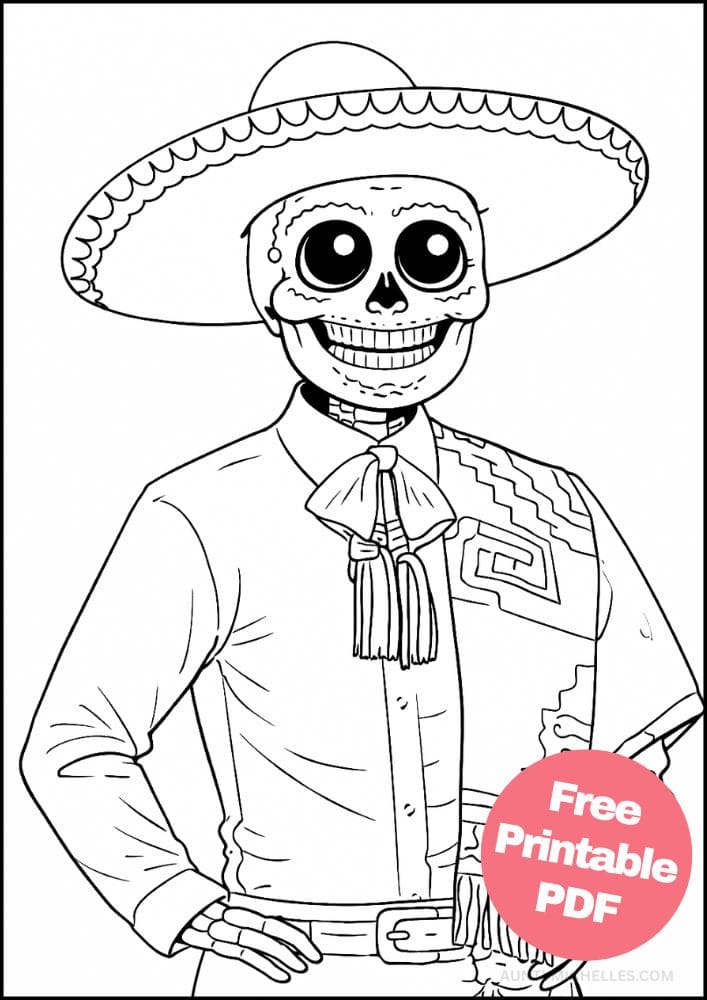 Free Printable Day of the Dead Coloring Pages for Kids Día de los Muertos Coloring Book Mexico Mexican 11 Xantolo skeleton