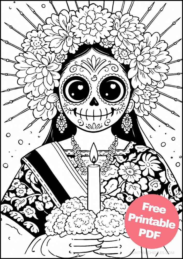 Free Printable Day of the Dead Coloring Pages for Kids Día de los Muertos Coloring Book Mexico Mexican 14 Xantolo skeleton