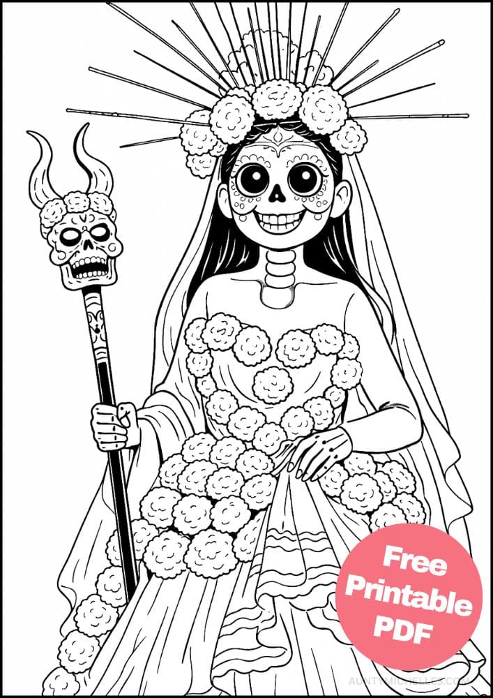 Free Printable Day of the Dead Coloring Pages for Kids Día de los Muertos Coloring Book Mexico Mexican 15 Xantolo skeleton