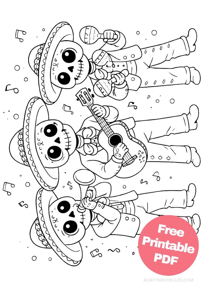 Free Printable Day of the Dead Coloring Pages for Kids Día de los Muertos Coloring Book Mexico Mexican 16 mariachi band