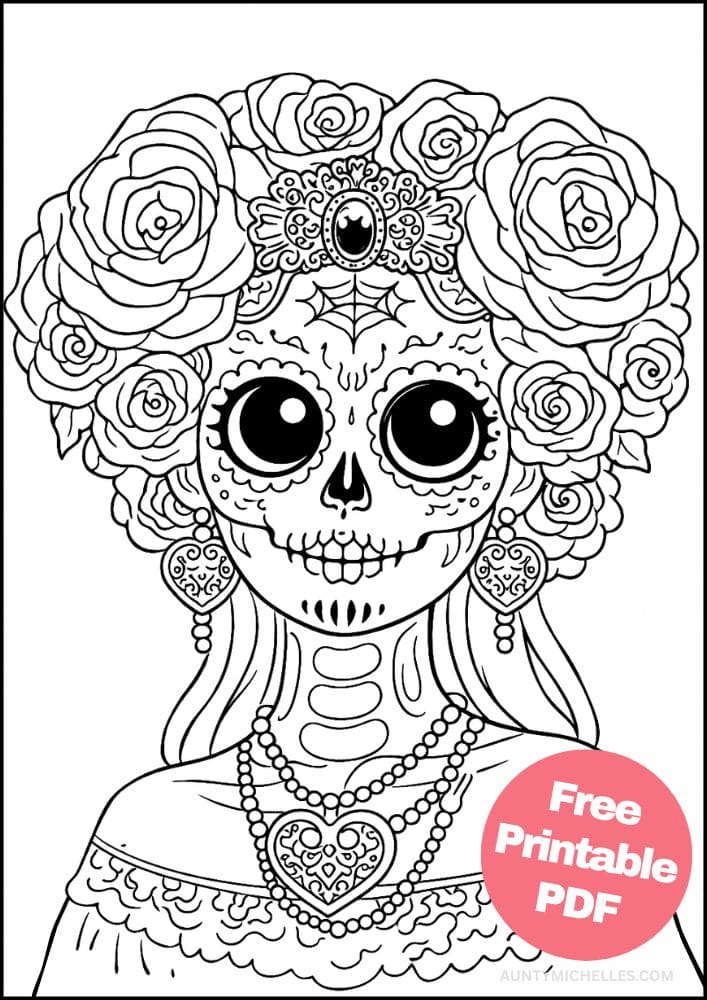 Free Printable Day of the Dead Coloring Pages for Kids Día de los Muertos Coloring Book Mexico Mexican 5 Xantolo skeleton