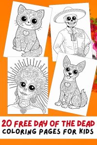 Free Printable Day of the Dead Coloring Pages for Kids, Día de los Muertos Coloring Book, Mexico, Mexican, Festival, Alebrijes, Ofrenda, Folk Dance, Xantolo, skeleton, skull, marigolds
