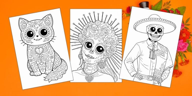 Free Printable Day of the Dead Coloring Pages for Kids Día de los Muertos Coloring Book Mexico Mexican blog feature