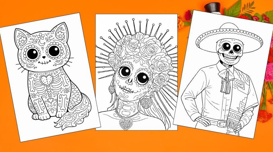 Free Printable Day of the Dead Coloring Pages for Kids Día de los Muertos Coloring Book Mexico Mexican blog feature