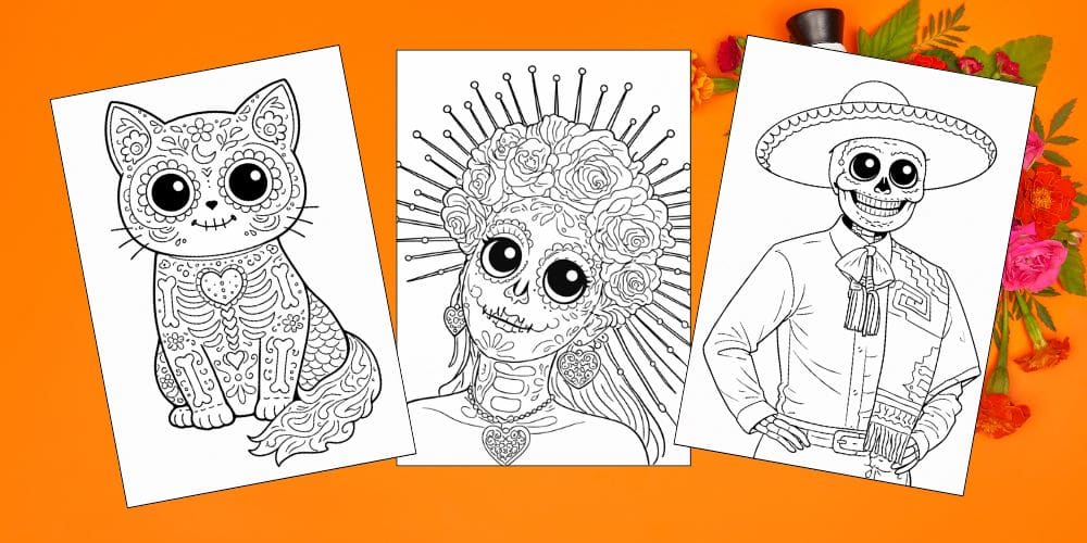 Free Printable Day of the Dead Coloring Pages for Kids Día de los Muertos Coloring Book Mexico Mexican blog feature