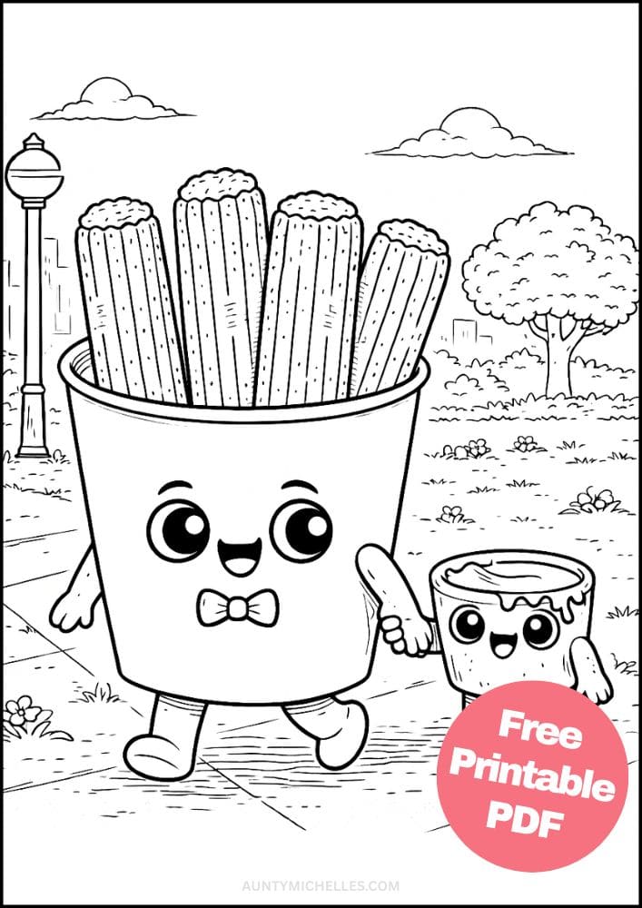 Free Printable Dessert Coloring Pages for Kids Food Activities Colouring Sheets 13 churro and dip