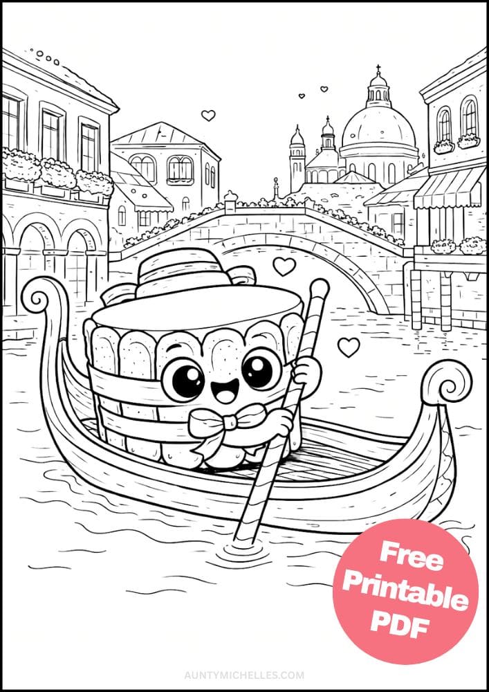 Free Printable Dessert Coloring Pages for Kids Food Activities Colouring Sheets 16 Tiramisu Italy Venice gondala