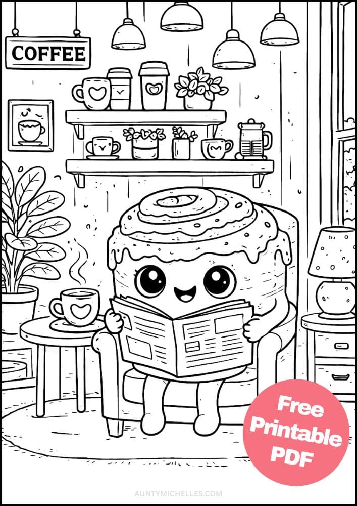 Free Printable Dessert Coloring Pages for Kids Food Activities Colouring Sheets 3 cinnamon roll cafe