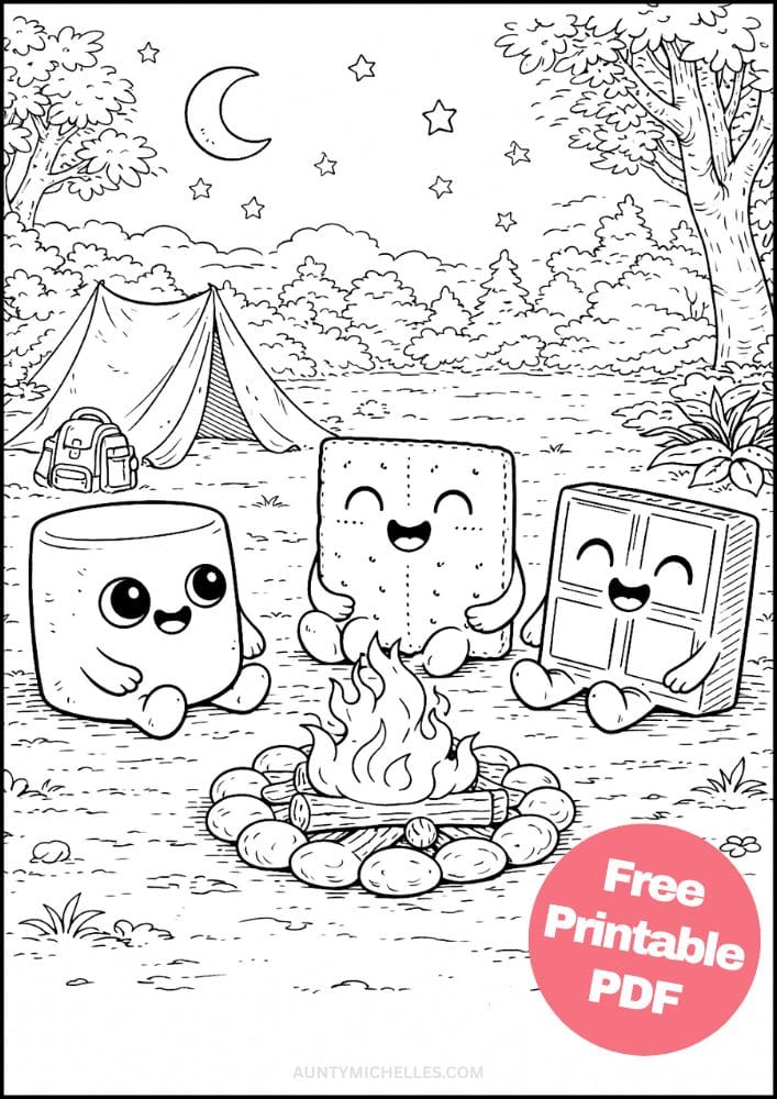 Free Printable Dessert Coloring Pages for Kids Food Activities Colouring Sheets 4 smores campfire