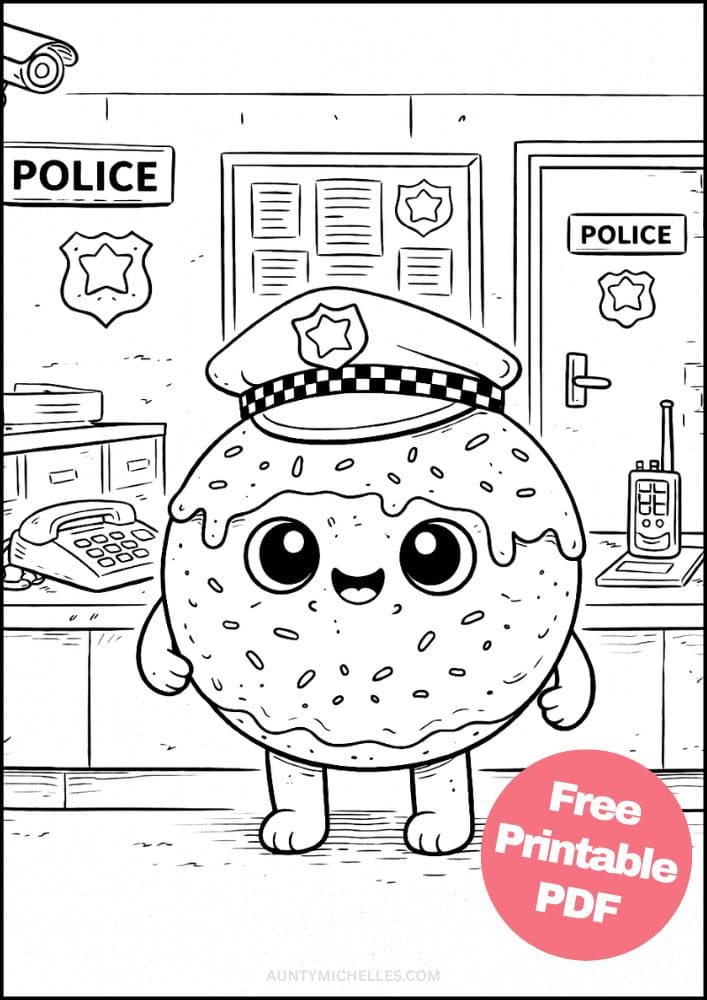 Free Printable Dessert Coloring Pages for Kids Food Activities Colouring Sheets 5 donut police doughnut