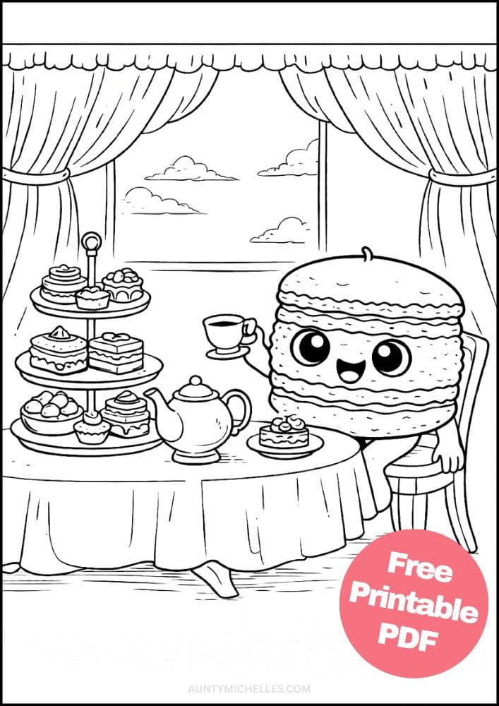 Free Printable Dessert Coloring Pages for Kids Food Activities Colouring Sheets 9 Macaron tea party