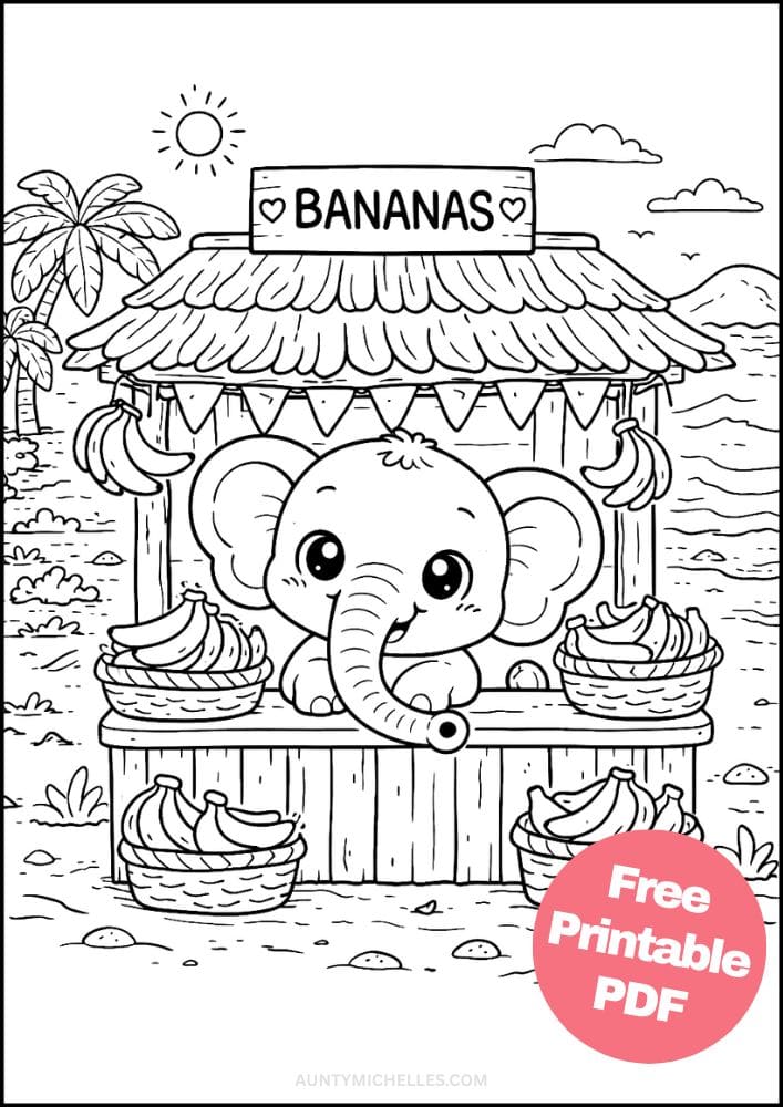 Free Printable Elephant Coloring Pages for Kids Animal Activities Colouring Sheets 1 banana stand
