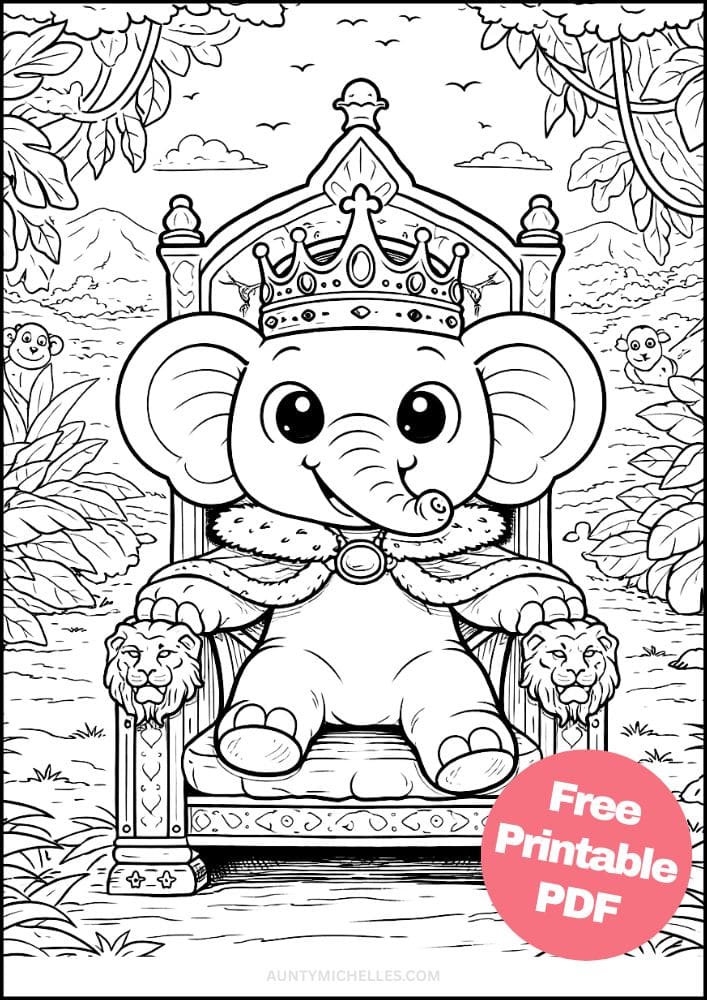 Free Printable Elephant Coloring Pages for Kids Animal Activities Colouring Sheets 11 king of the jungle throne