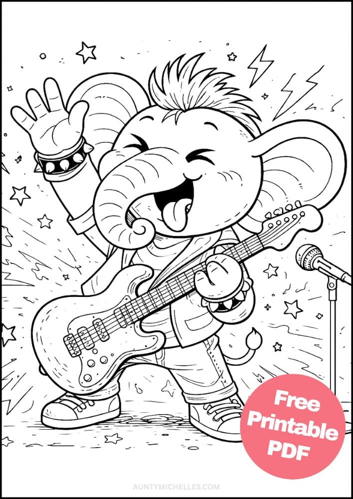 Free Printable Elephant Coloring Pages for Kids Animal Activities Colouring Sheets 14 rock star guitar