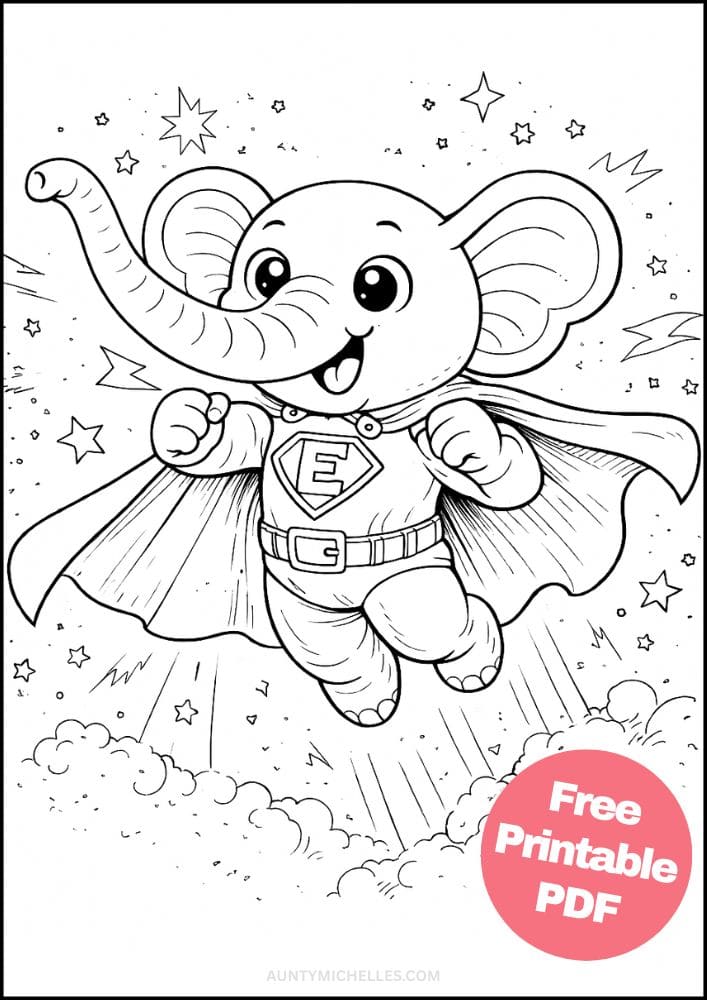 Free Printable Elephant Coloring Pages for Kids Animal Activities Colouring Sheets 15 superhero cape