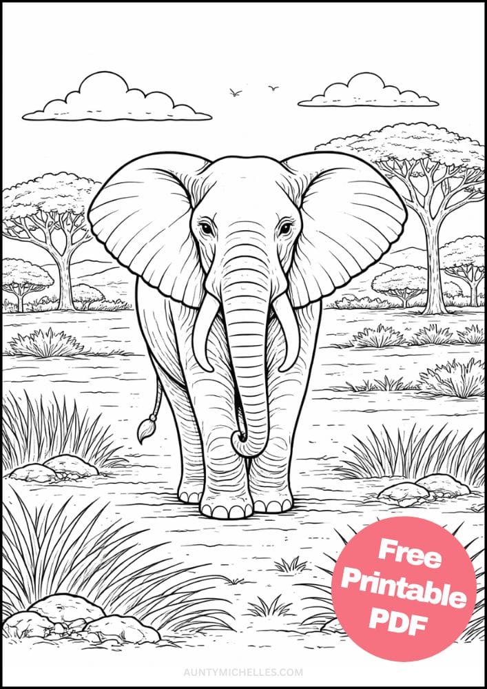Free Printable Elephant Coloring Pages for Kids Animal Activities Colouring Sheets 20 realistic African safari