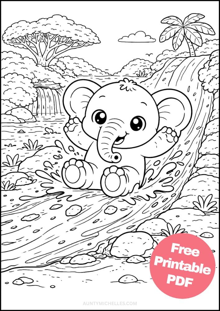 Free Printable Elephant Coloring Pages for Kids Animal Activities Colouring Sheets 3 mud slide