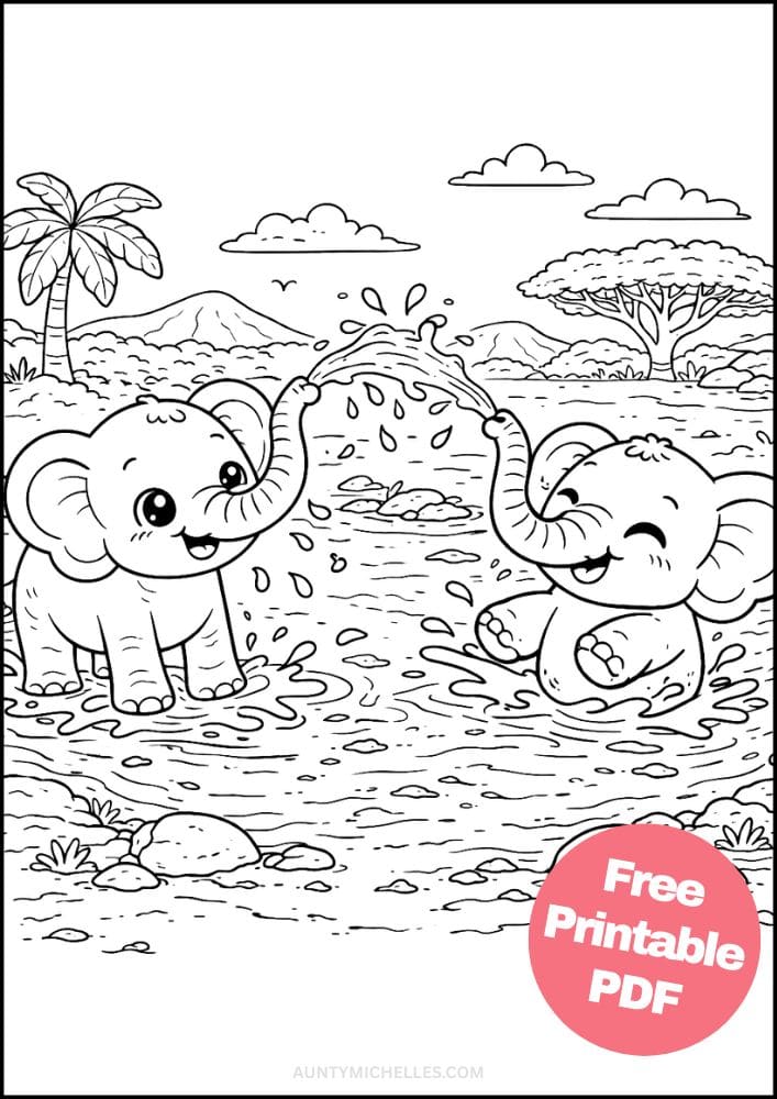 Free Printable Elephant Coloring Pages for Kids Animal Activities Colouring Sheets 5 water fight bath