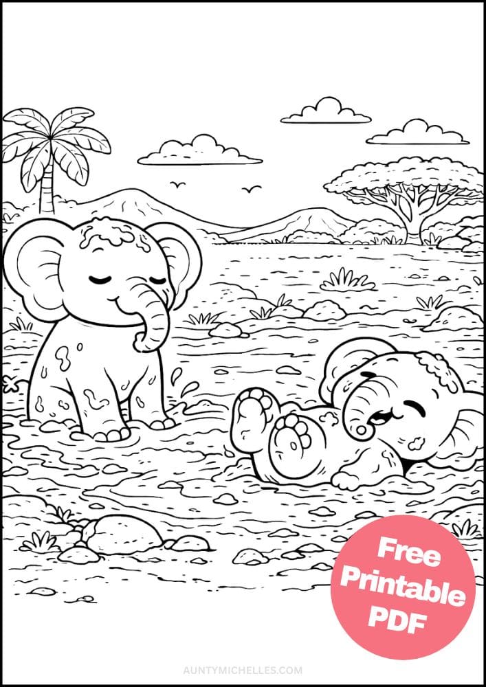 Free Printable Elephant Coloring Pages for Kids Animal Activities Colouring Sheets 6 mud bath