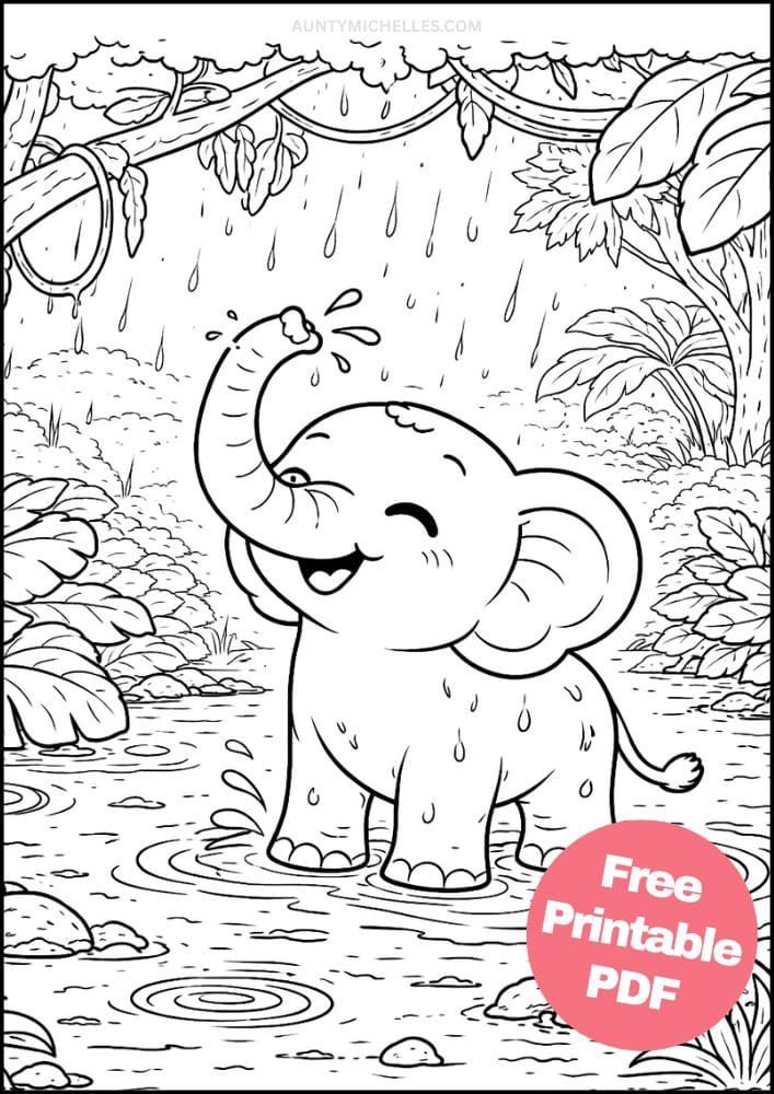 Free Printable Elephant Coloring Pages for Kids Animal Activities Colouring Sheets 8 rain shower