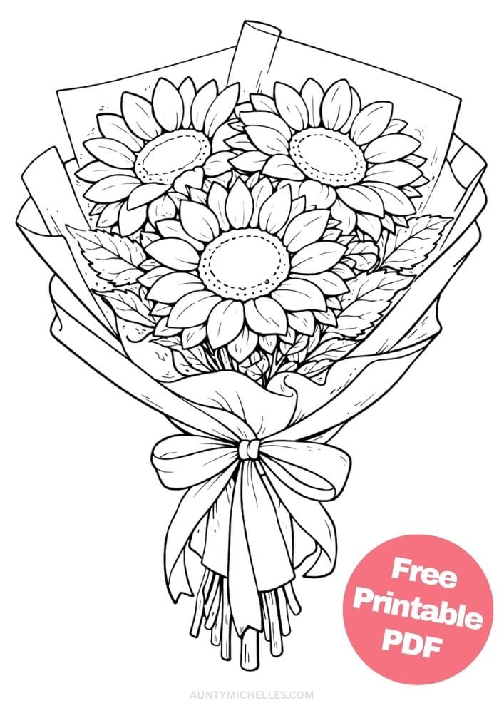 Free Printable Flower Coloring Pages for Kids Floral Coloring Book Garden Printout Sheets 1 sunflower bouquet