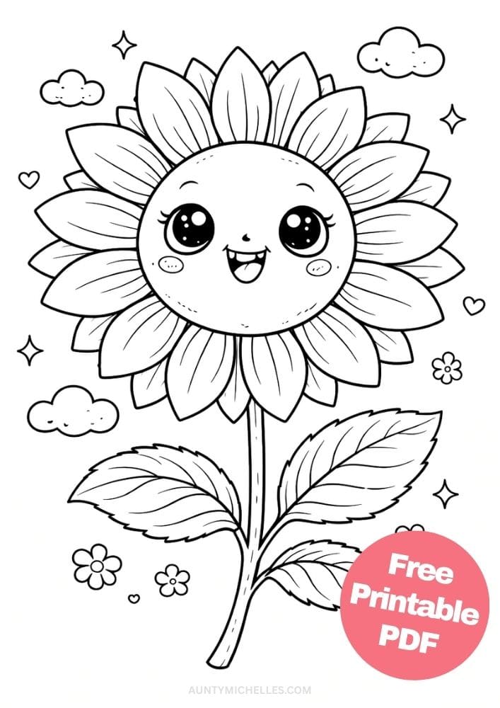 Free Printable Flower Coloring Pages for Kids Floral Coloring Book Garden Printout Sheets 11 sunflower cute