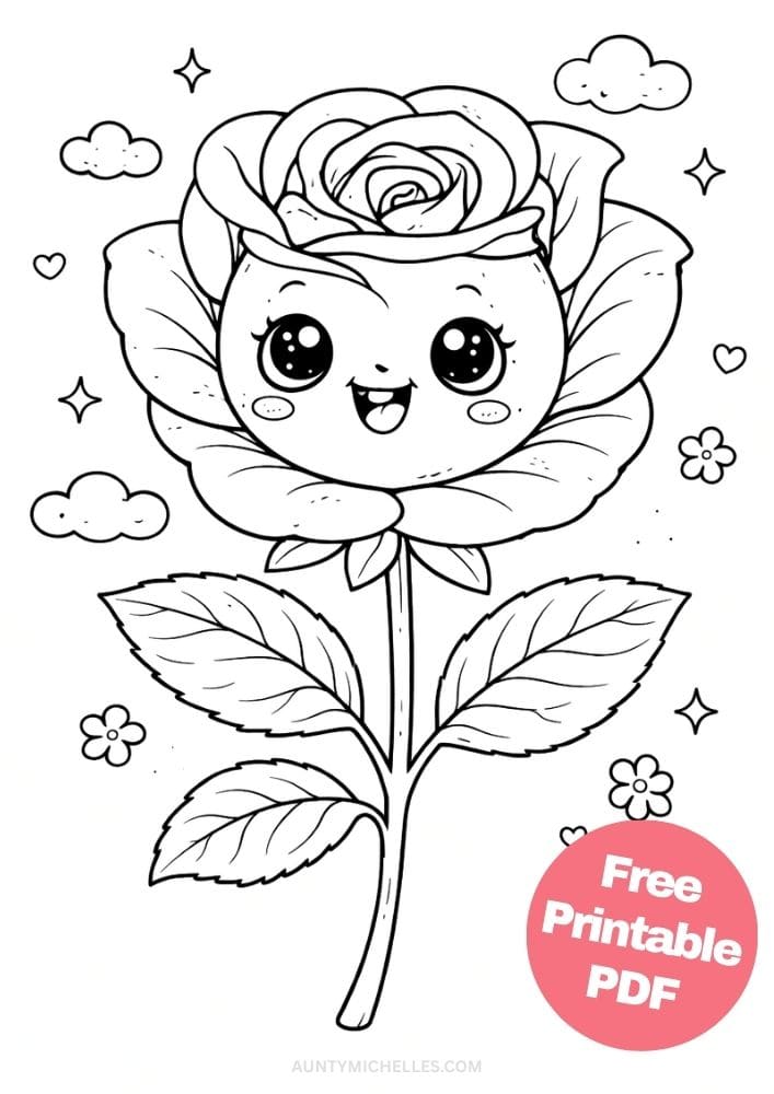 Free Printable Flower Coloring Pages for Kids Floral Coloring Book Garden Printout Sheets 12 rose cute