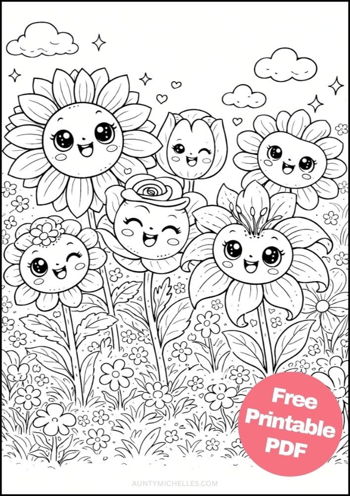 Free Printable Flower Coloring Pages for Kids Floral Coloring Book Garden Printout Sheets 16 garden cute faces