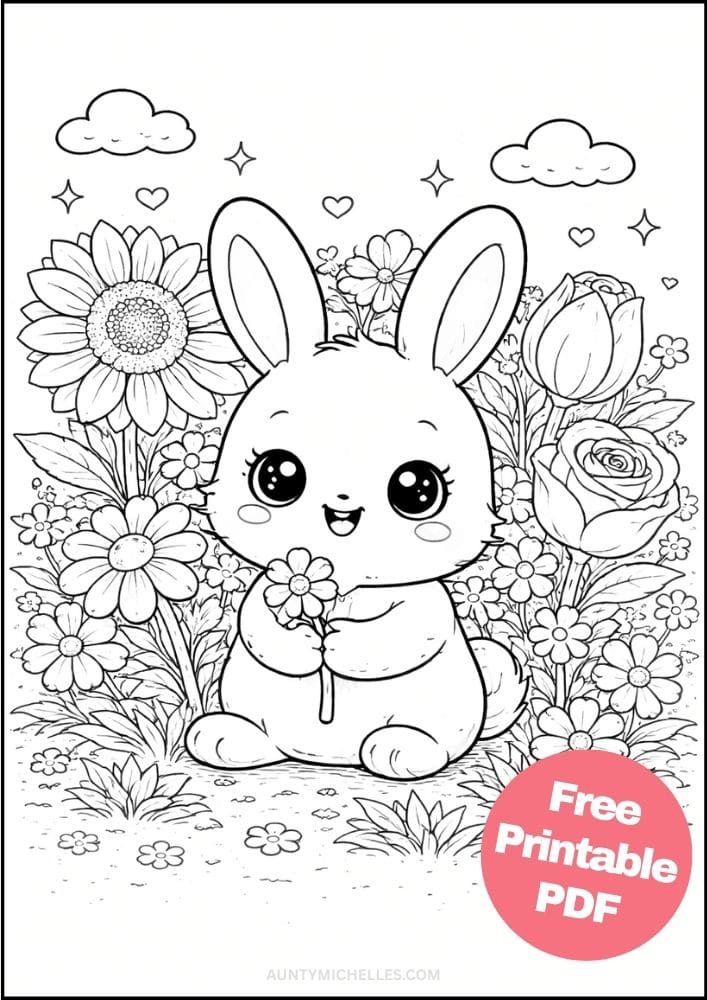 Free Printable Flower Coloring Pages for Kids Floral Coloring Book Garden Printout Sheets 18 bunny rabbit