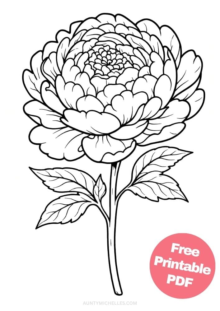 Free Printable Flower Coloring Pages for Kids Floral Coloring Book Garden Printout Sheets 2 peony realistic